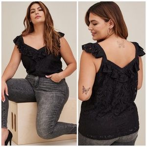 NWT Torrid 5 Black Lace Ruffle Sleeve Top, Plus Size 5x 28 28W Blouse, Shirt